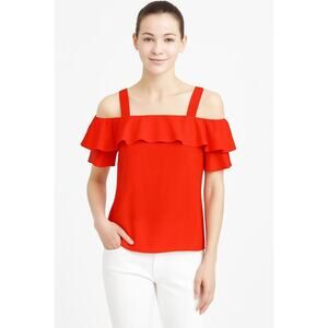 J.Crew Silk Cold Shoulder Flutter Sleeve Top Blouse Women’s Size 4 Orange Red